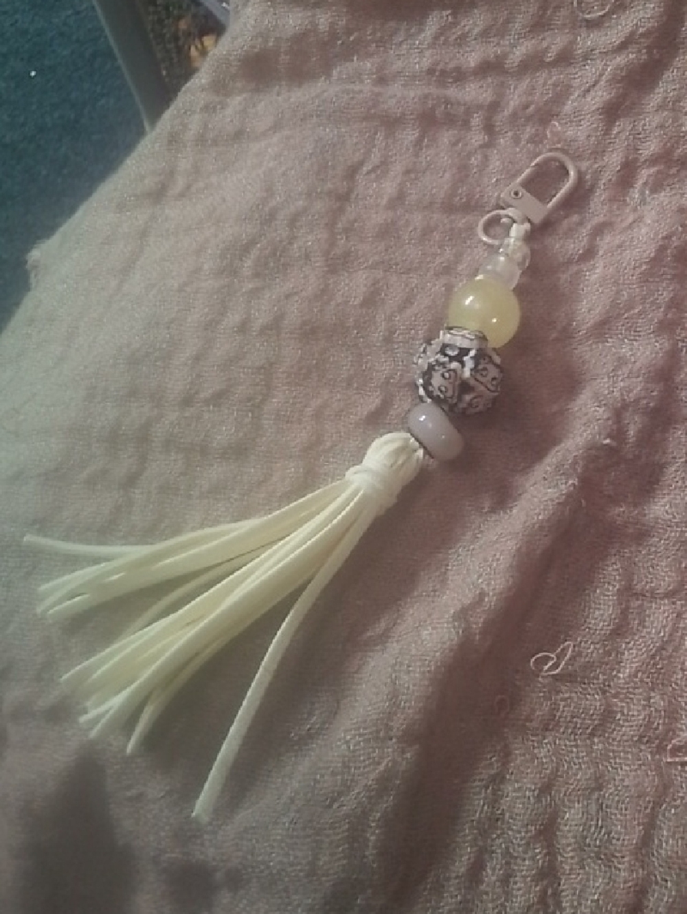 Beaded Tassel Keychain Charm in Pale Yellow - Unbranded